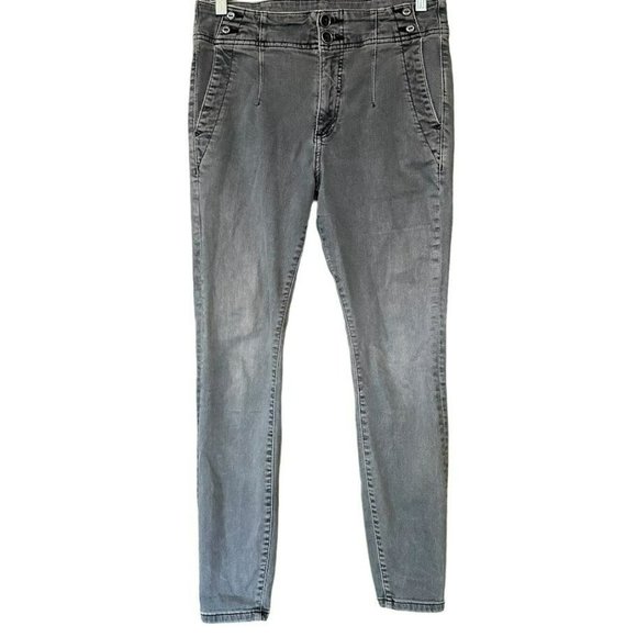 Anthropologie Pilcro Gray High Rise Button Detail Skinny Pants Womens 27‎ - Picture 1 of 6